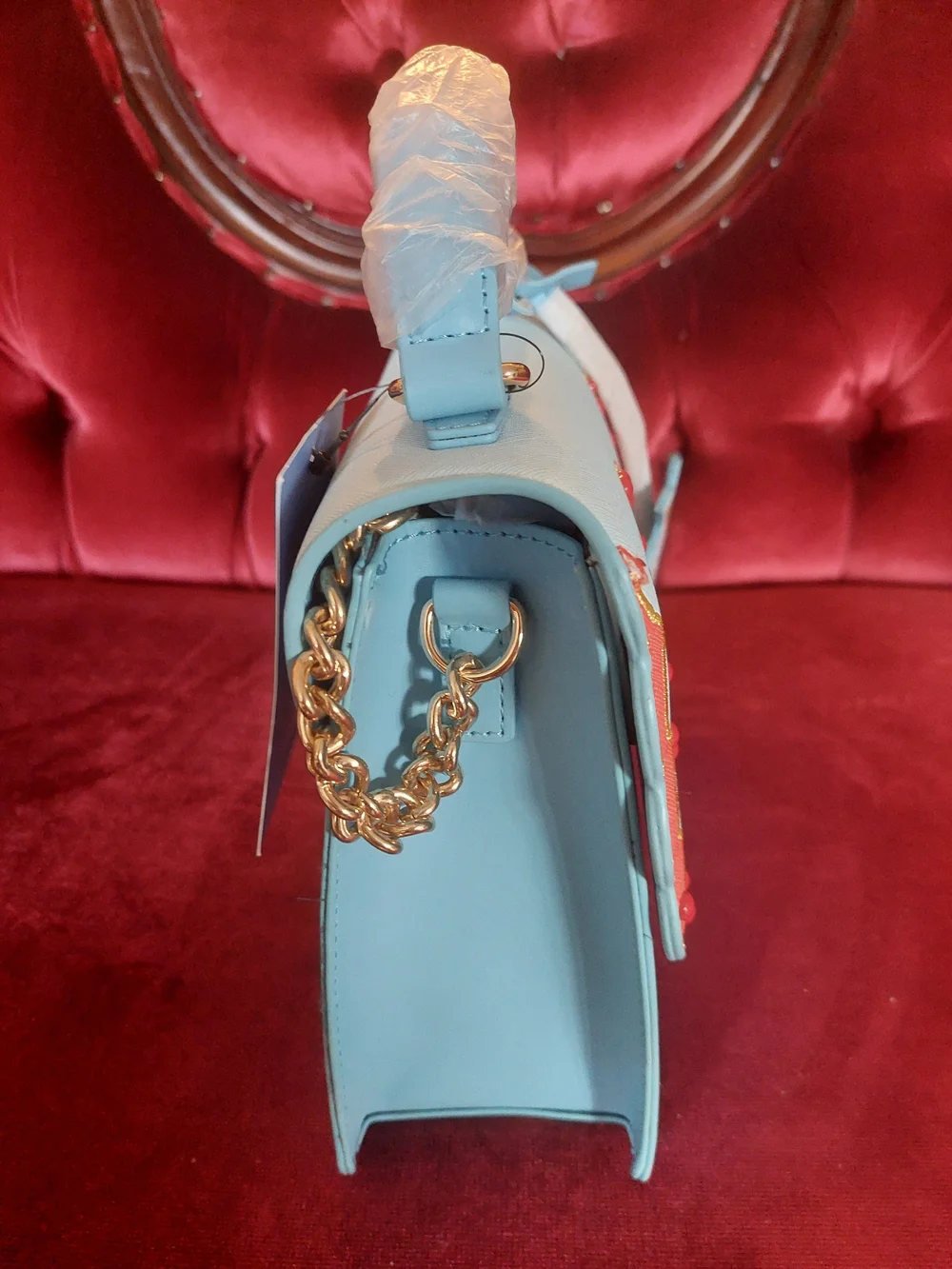 Disney Danielle Nicole Snow White Light Blue, Red Bows Heart Bag with Strap